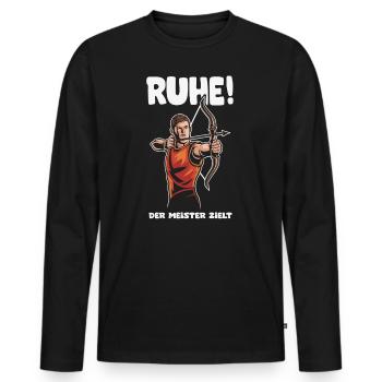 Ruhe! Der Meister zielt! Bogenschießen Bogensport - Männer Premium Bio Langarmshirt - Schwarz - Vorne - Nico (187cm)