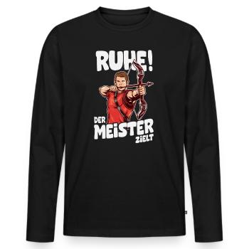 Ruhe! Der Meister zielt! Bogenschießen Bogensport - Männer Premium Bio Langarmshirt - Schwarz - Vorne - Nico (187cm)