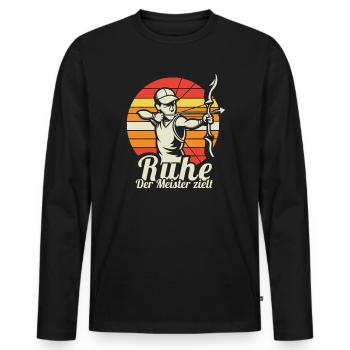 Ruhe! Der Meister zielt! Bogenschießen Bogensport - Männer Premium Bio Langarmshirt - Schwarz - Vorne - Nico (187cm)
