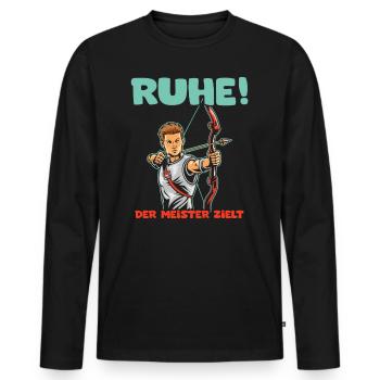 Ruhe! Der Meister zielt! Bogenschießen Bogensport - Männer Premium Bio Langarmshirt - Schwarz - Vorne - Nico (187cm)