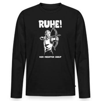 Ruhe! Der Meister zielt! Bogenschießen Bogensport - Männer Premium Bio Langarmshirt - Schwarz - Vorne - Nico (187cm)