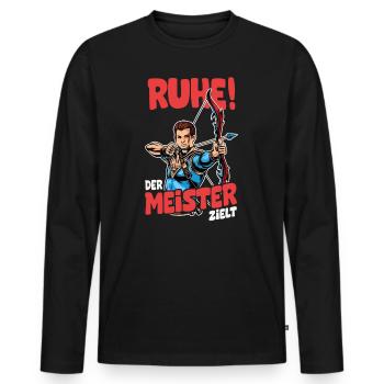 Ruhe! Der Meister zielt! Bogenschießen Bogensport - Männer Premium Bio Langarmshirt - Schwarz - Vorne - Nico (187cm)