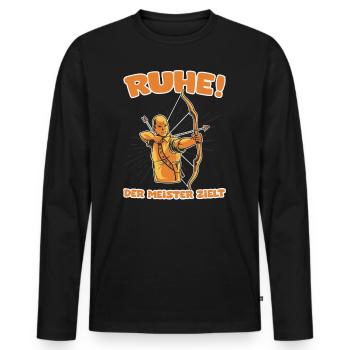 Ruhe! Der Meister zielt! Bogenschießen Bogensport - Männer Premium Bio Langarmshirt - Schwarz - Vorne - Nico (187cm)