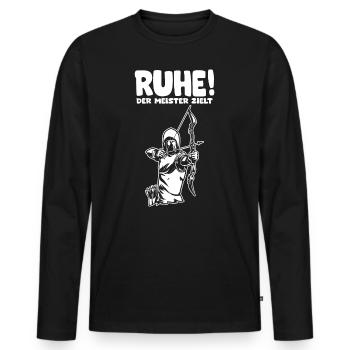 Ruhe! Der Meister zielt! Bogenschießen Bogensport - Männer Premium Bio Langarmshirt - Schwarz - Vorne - Nico (187cm)