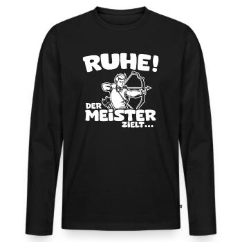 Ruhe! Der Meister zielt! Bogenschießen Bogensport - Männer Premium Bio Langarmshirt - Schwarz - Vorne - Nico (187cm)