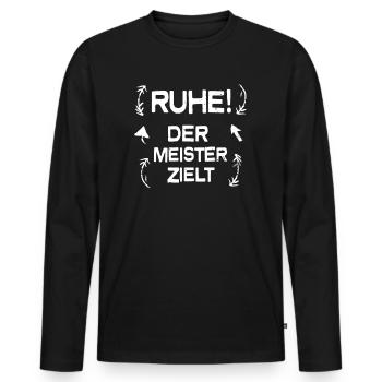 Ruhe! Der Meister zielt! Bogenschießen Bogensport - Männer Premium Bio Langarmshirt - Schwarz - Vorne - Nico (187cm)
