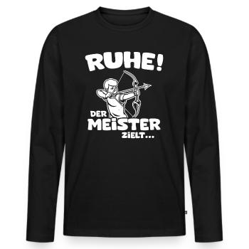 Ruhe! Der Meister zielt! Bogenschießen Bogensport - Männer Premium Bio Langarmshirt - Schwarz - Vorne - Nico (187cm)