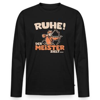Ruhe! Der Meister zielt! Bogenschießen Bogensport - Männer Premium Bio Langarmshirt - Schwarz - Vorne - Nico (187cm)
