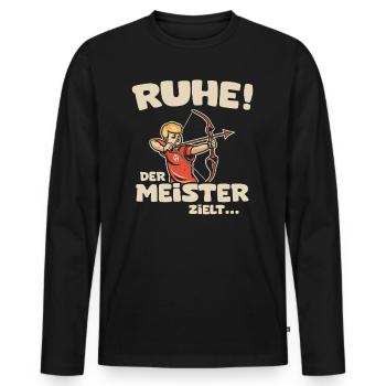 Ruhe! Der Meister zielt! Bogenschießen Bogensport - Männer Premium Bio Langarmshirt - Schwarz - Vorne - Nico (187cm)