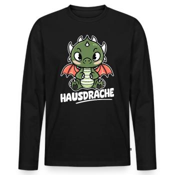 Hausdrache. Stark, Mutig und Unbesiegbar. Drache - Männer Premium Bio Langarmshirt - Schwarz - Vorne - Nico (187cm)