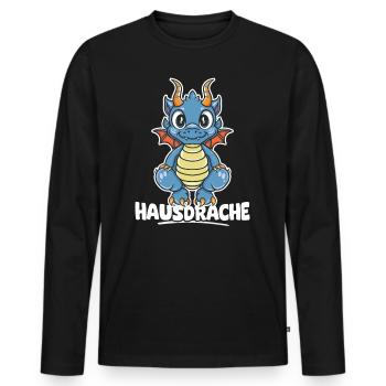 Hausdrache. Stark, Mutig und Unbesiegbar. Drache - Männer Premium Bio Langarmshirt - Schwarz - Vorne - Nico (187cm)