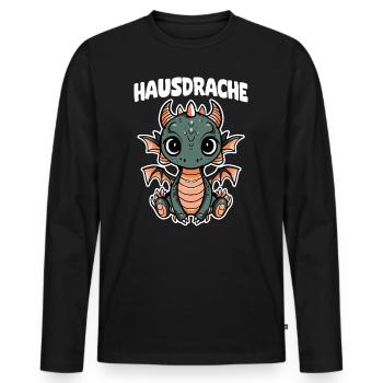 Hausdrache. Stark, Mutig und Unbesiegbar. Drache - Männer Premium Bio Langarmshirt - Schwarz - Vorne - Nico (187cm)