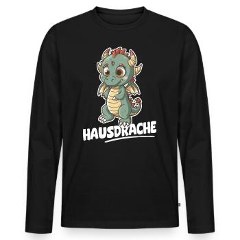 Hausdrache. Stark, Mutig und Unbesiegbar. Drache - Männer Premium Bio Langarmshirt - Schwarz - Vorne - Nico (187cm)