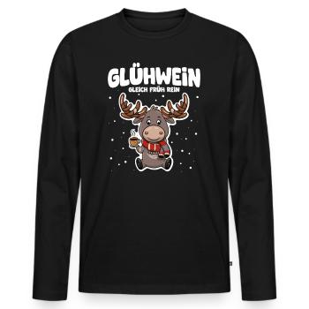 Glühwein gleich früh rein süßer Elch - Männer Premium Bio Langarmshirt - Schwarz - Vorne - Nico (187cm)