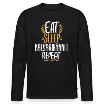 Eat Sleep Kalsarikännit Repeat Finnland Unterhose - Männer Premium Bio Langarmshirt - Schwarz - Vorne - Nico (187cm)