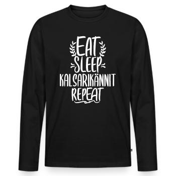Eat Sleep Kalsarikännit Repeat Finnland Unterhose - Männer Premium Bio Langarmshirt - Schwarz - Vorne - Nico (187cm)