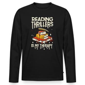 La lecture de thrillers est ma thérapie - T-shirt manches longues Premium bio Homme - noir - Devant - Nico (187cm)
