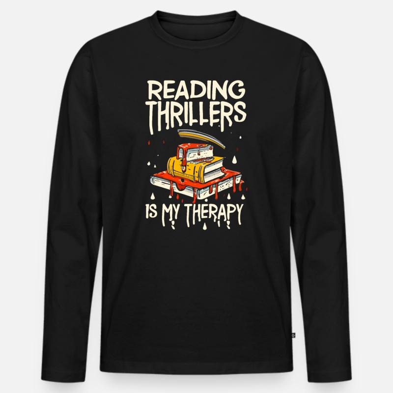 Reading Thrillers Is My Therapy - Männer Premium Bio Langarmshirt - Schwarz