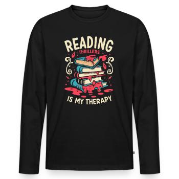 La lecture de thrillers est ma thérapie - T-shirt manches longues Premium bio Homme - noir - Devant - Nico (187cm)