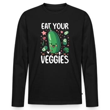 Eat Your Veggies Vegetable Lover Vegan Vegan - Men's Premium Organic Long Sleeve Shirt - black - Front - Nico (187cm)