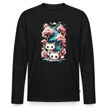 chaton kawaii mignon japon - T-shirt manches longues Premium bio Homme - noir - Devant - Nico (187cm)