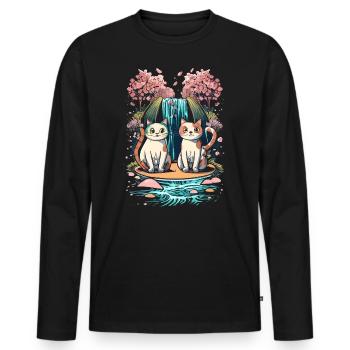süßes Kawaii Kätzchen Japan - Männer Premium Bio Langarmshirt - Schwarz - Vorne - Nico (187cm)
