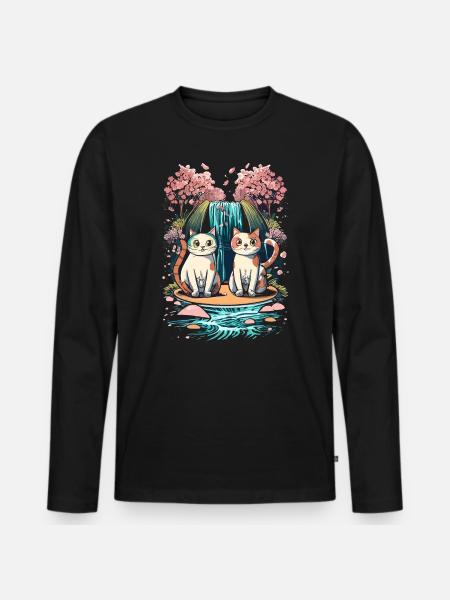 cute kawaii kitten japan - Men's Premium Organic Long Sleeve Shirt - black