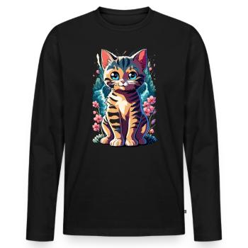 süßes Kawaii Kätzchen Japan - Männer Premium Bio Langarmshirt - Schwarz - Vorne - Nico (187cm)