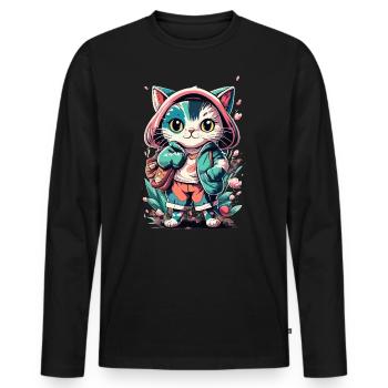 süßes Kawaii Kätzchen Japan - Männer Premium Bio Langarmshirt - Schwarz - Vorne - Nico (187cm)
