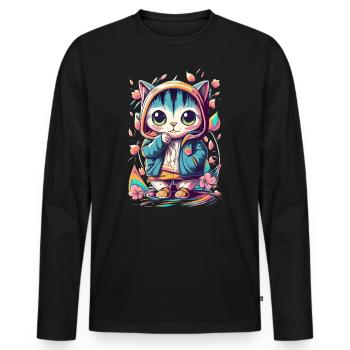 süßes Kawaii Kätzchen Japan - Männer Premium Bio Langarmshirt - Schwarz - Vorne - Nico (187cm)