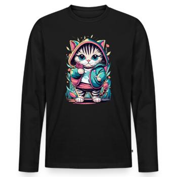 chaton kawaii mignon japon - T-shirt manches longues Premium bio Homme - noir - Devant - Nico (187cm)