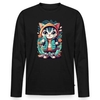 süßes Kawaii Kätzchen Japan - Männer Premium Bio Langarmshirt - Schwarz - Vorne - Nico (187cm)