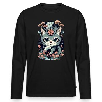 süßes Kawaii Kätzchen Japan - Männer Premium Bio Langarmshirt - Schwarz - Vorne - Nico (187cm)
