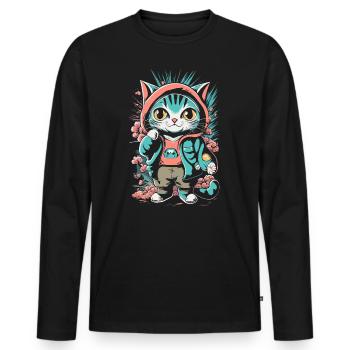 chaton kawaii mignon japon - T-shirt manches longues Premium bio Homme - noir - Devant - Nico (187cm)