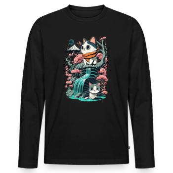süßes Kawaii Kätzchen Japan - Männer Premium Bio Langarmshirt - Schwarz - Vorne - Nico (187cm)