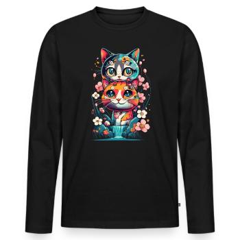 chaton kawaii mignon japon - T-shirt manches longues Premium bio Homme - noir - Devant - Nico (187cm)