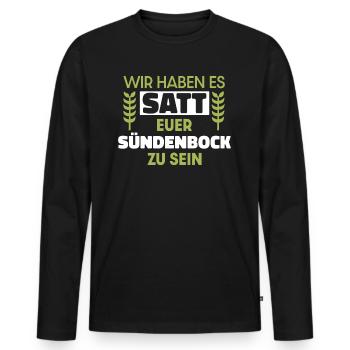Wir haben es satt euer Sündenbock zu sein - Männer Premium Bio Langarmshirt - Schwarz - Vorne - Nico (187cm)