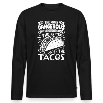 T-shirt Tacos & Adventure – Dangereusement bon ! - T-shirt manches longues Premium bio Homme - noir - Devant - Nico (187cm)
