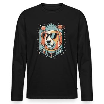 Retro Space Labrador Shirt Colorful Artwork - Men's Premium Organic Long Sleeve Shirt - black - Front - Nico (187cm)