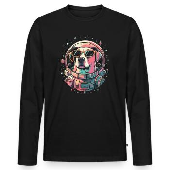 Retro Space Labrador Shirt Colorful Artwork - Men's Premium Organic Long Sleeve Shirt - black - Front - Nico (187cm)
