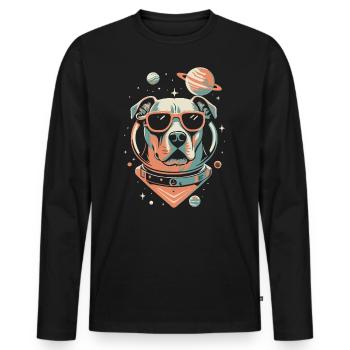 Retro Space Labrador Shirt Colorful Artwork - Men's Premium Organic Long Sleeve Shirt - black - Front - Nico (187cm)