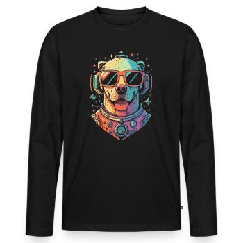 Retro Space Labrador Shirt Colorful Artwork - Men's Premium Organic Long Sleeve Shirt - black - Front - Nico (187cm)