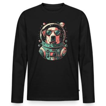 Retro Space Labrador Shirt Colorful Artwork - Men's Premium Organic Long Sleeve Shirt - black - Front - Nico (187cm)