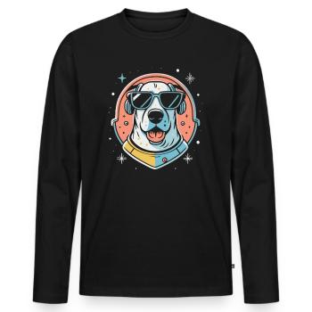 Retro Space Labrador Shirt Colorful Artwork - Men's Premium Organic Long Sleeve Shirt - black - Front - Nico (187cm)