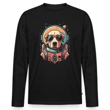 Retro Space Labrador Shirt Colorful Artwork - Men's Premium Organic Long Sleeve Shirt - black - Front - Nico (187cm)