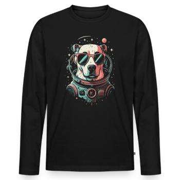 Retro Space Labrador Shirt Colorful Artwork - Men's Premium Organic Long Sleeve Shirt - black - Front - Nico (187cm)
