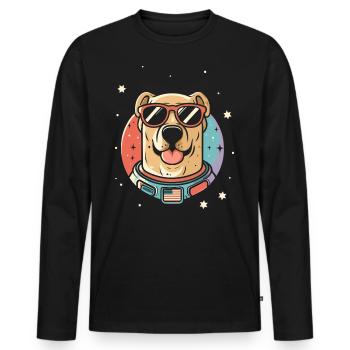 Retro Space Labrador Shirt Colorful Artwork - Men's Premium Organic Long Sleeve Shirt - black - Front - Nico (187cm)