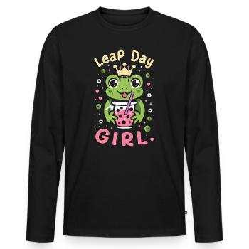 Fille du jour bissextile 29 février anniversaire grenouille bulle - T-shirt manches longues Premium bio Homme - noir - Devant - Nico (187cm)