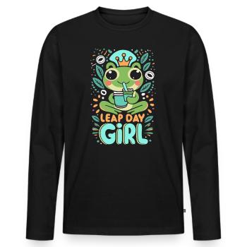 Fille du jour bissextile 29 février anniversaire grenouille bulle - T-shirt manches longues Premium bio Homme - noir - Devant - Nico (187cm)