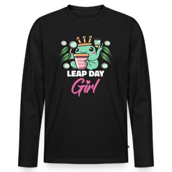 Fille du jour bissextile 29 février anniversaire grenouille bulle - T-shirt manches longues Premium bio Homme - noir - Devant - Nico (187cm)
